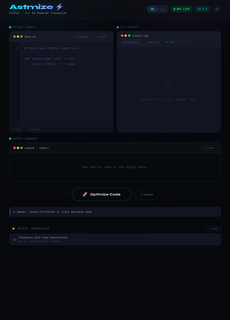 Astmize  — Python → C++ Transpiler screenshot 1