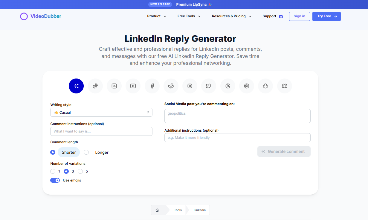 Média Générateur de réponses LinkedIn - Réponses lié à LinkedIn professionnelles en secondes 2