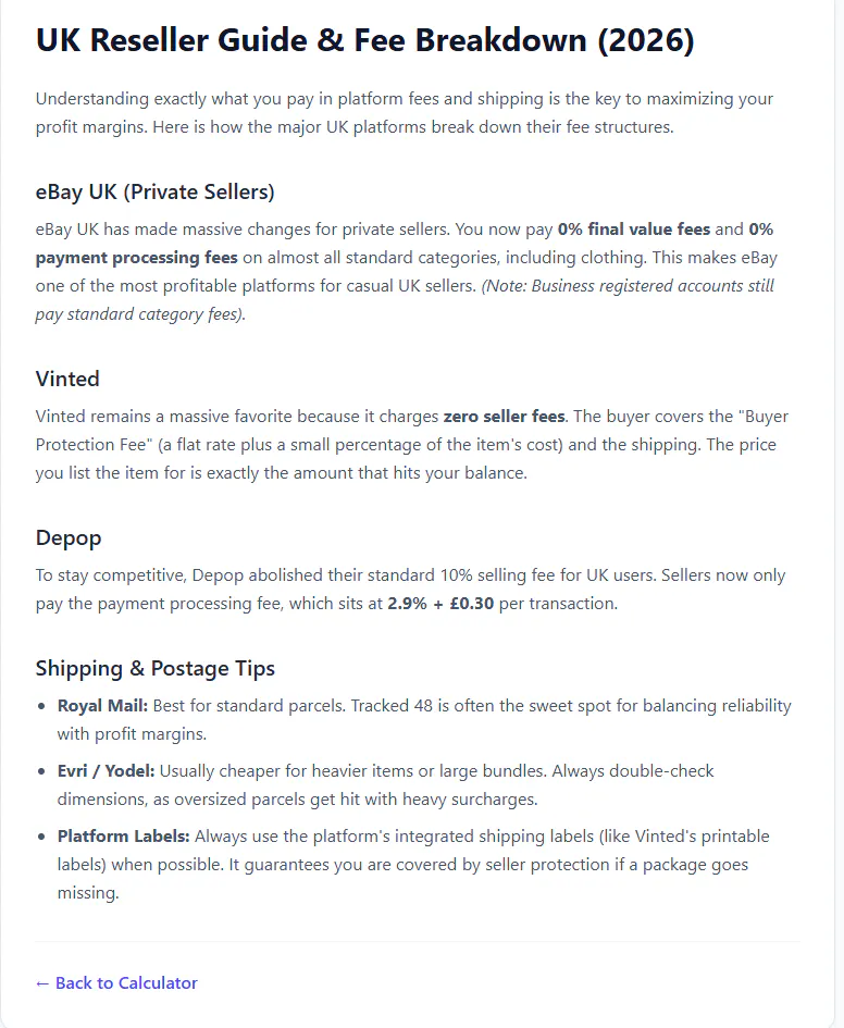 UK Reseller Profit Calculator 2026 gallery image