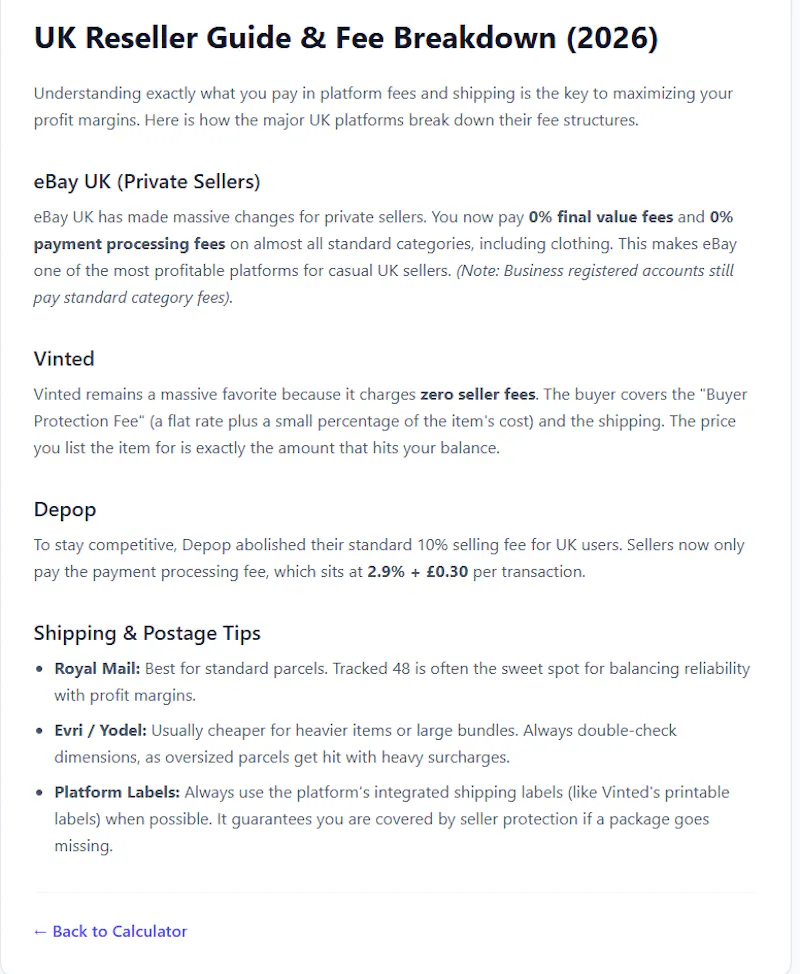 UK Reseller Profit Calculator 2026 screenshot 3