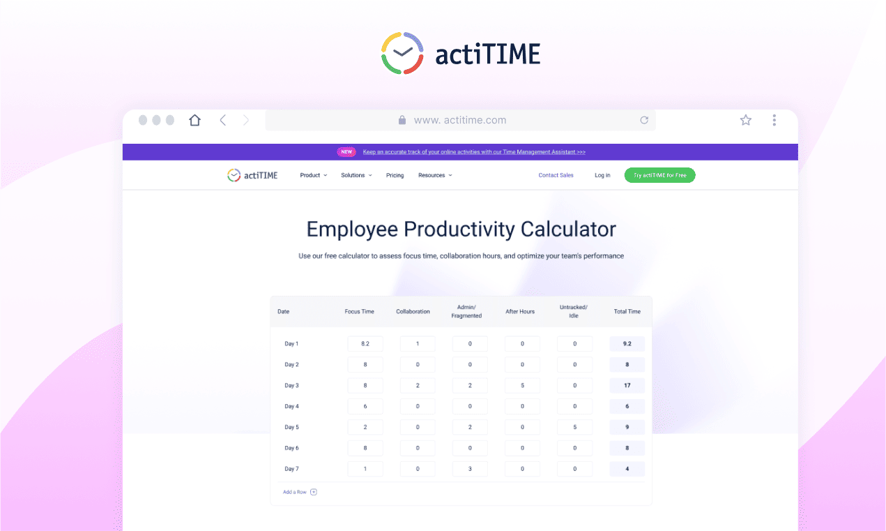 actiTIME Productivity Calculator gallery image