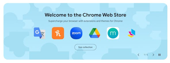 ユーザーがChrome Web Storeを閲覧し、利用できる多様な拡張機能とテーマの幅広さを強調したイメージ。