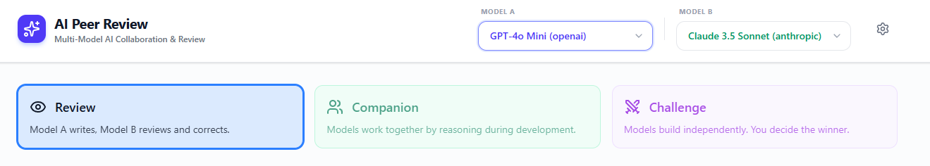AI Peer Review - Main product screenshot demonstrating key features and user interface