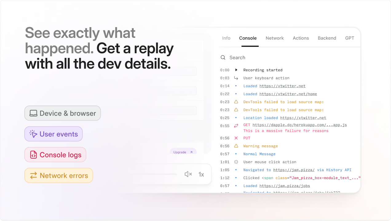 Mídia 5 de Links de gravação de Jam.dev - Links mágicos para relatórios de bugs