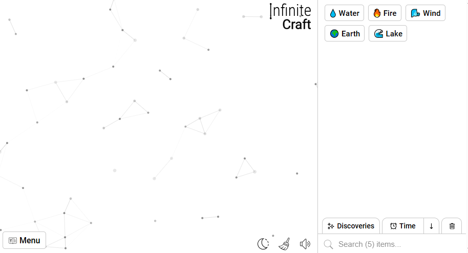 Infinite Craft - Main screenshot showing features and interface