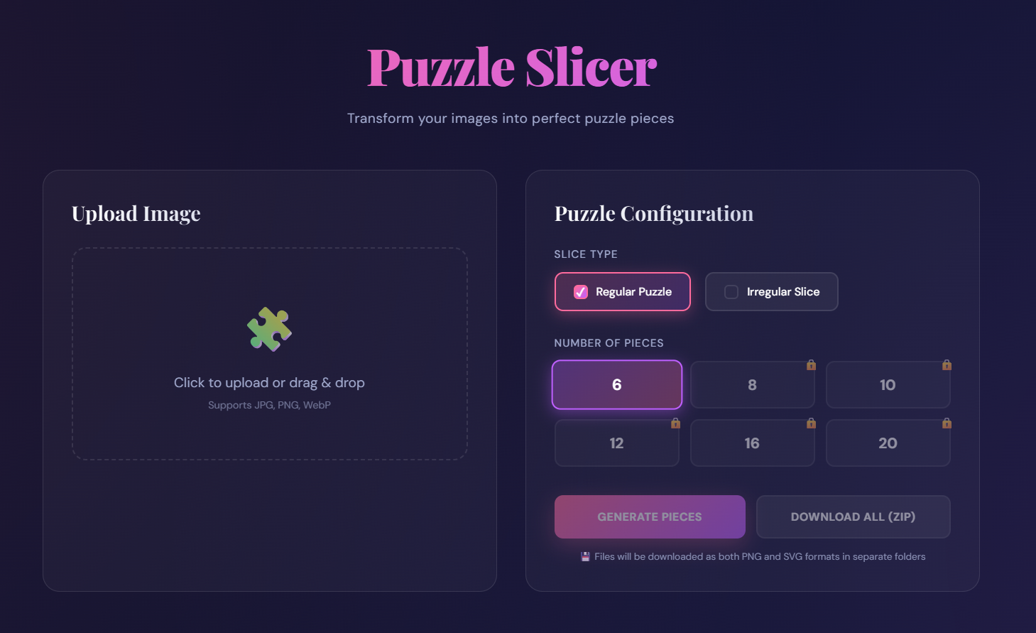 Puzzle Slicer - Main product screenshot demonstrating key features and user interface