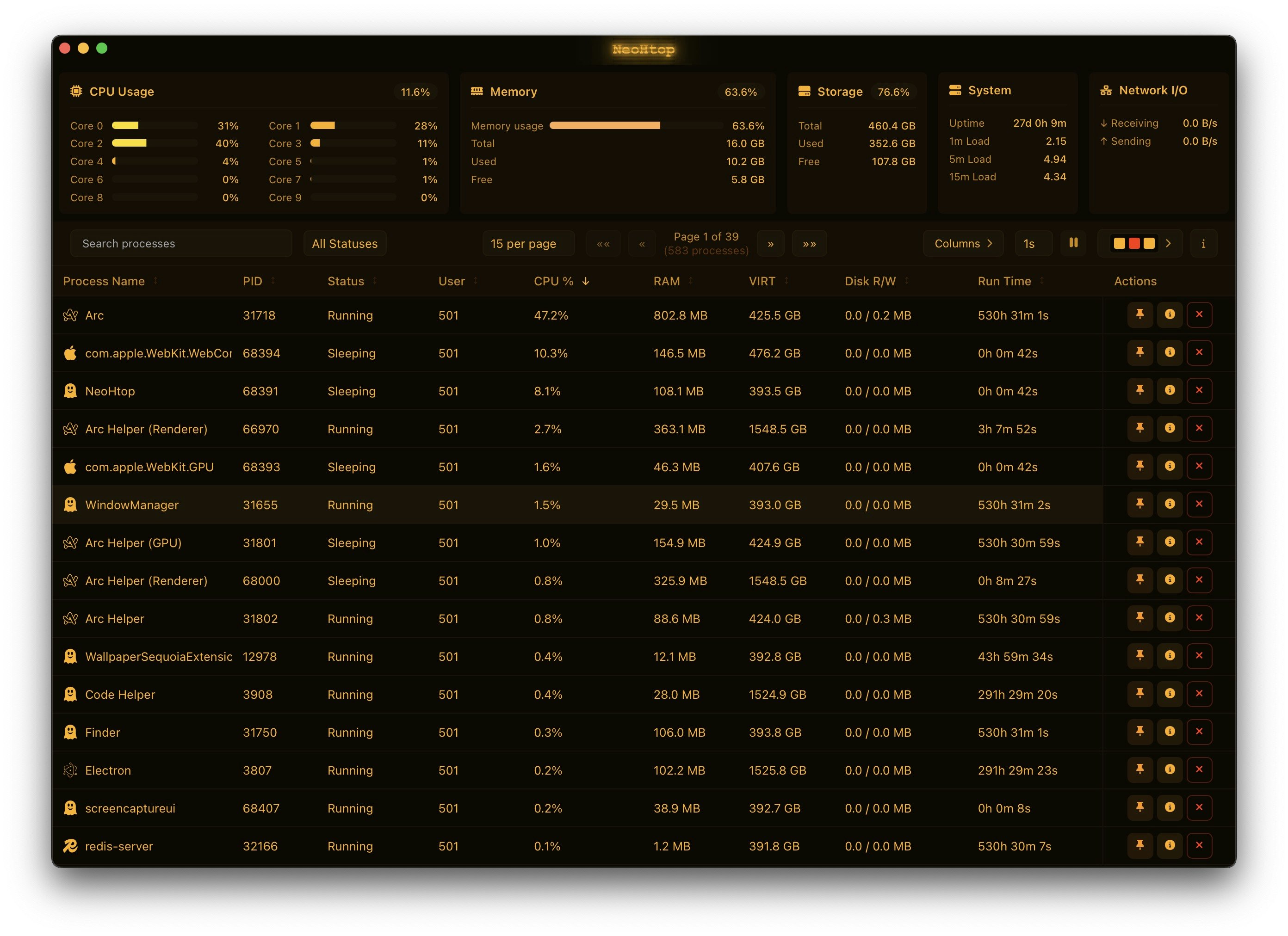 Neohtop - Een mooie, moderne cross -platformsysteemmonitor media 4