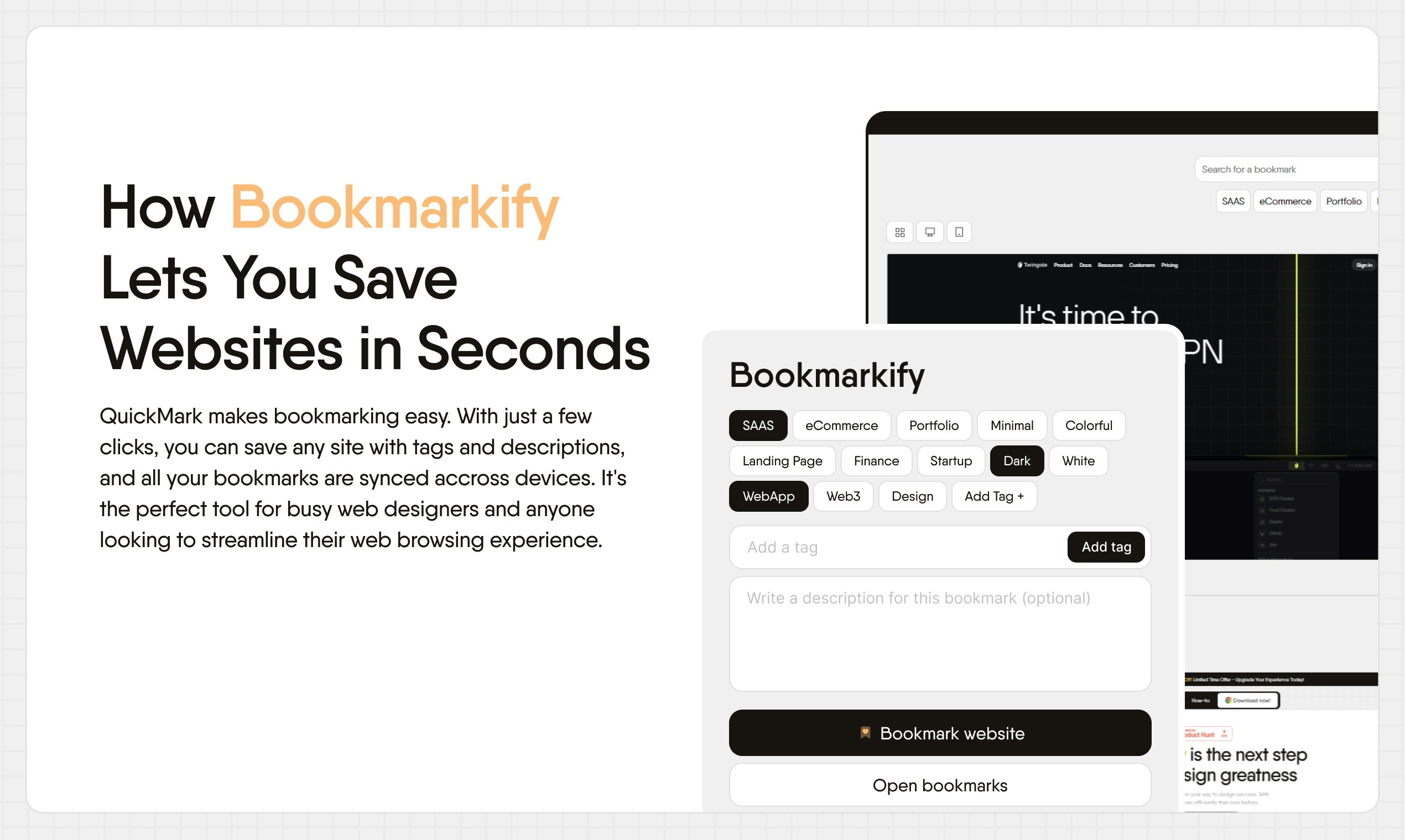 Bookmarkify.io - 북마크는 웹 디자인 위대함을위한 다음 단계입니다 미디어 3
