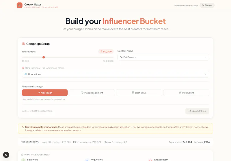 Creator Nexus — Influencer Budgeting screenshot 5