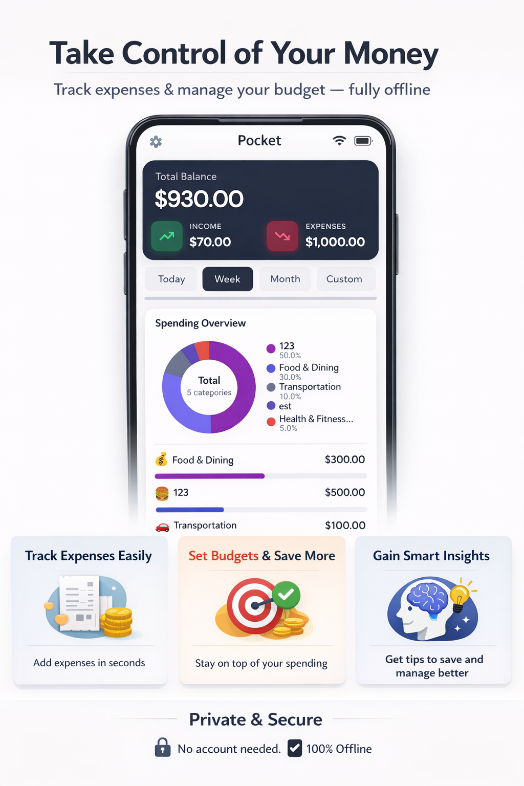 Pocket – Expense Tracker, Budget Planner - Main product screenshot demonstrating key features and user interface