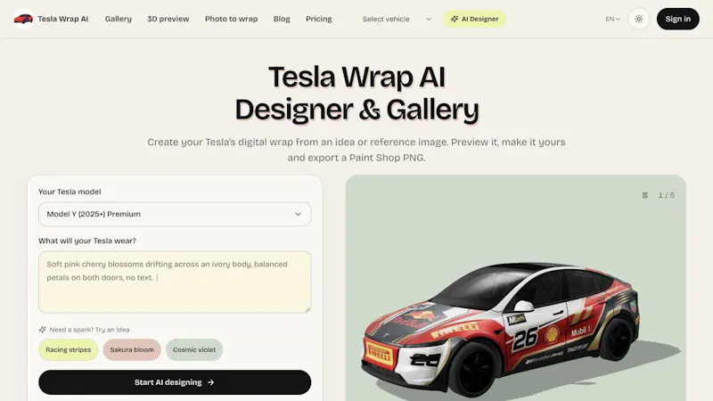 Tesla Wrap AI screenshot 2