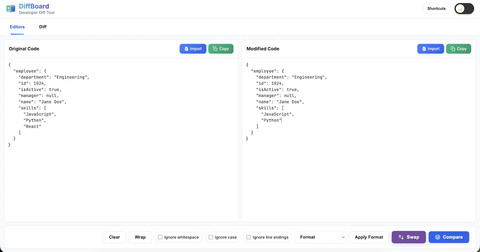 DiffBoard screenshot 1