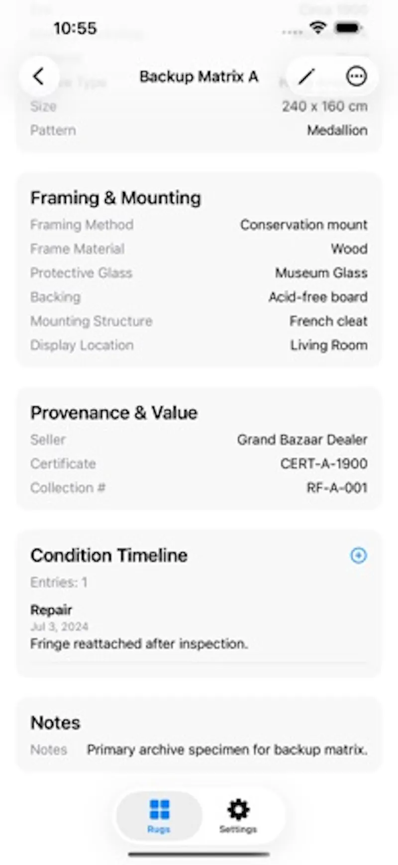 RugFrame Passport Ledger screenshot 3