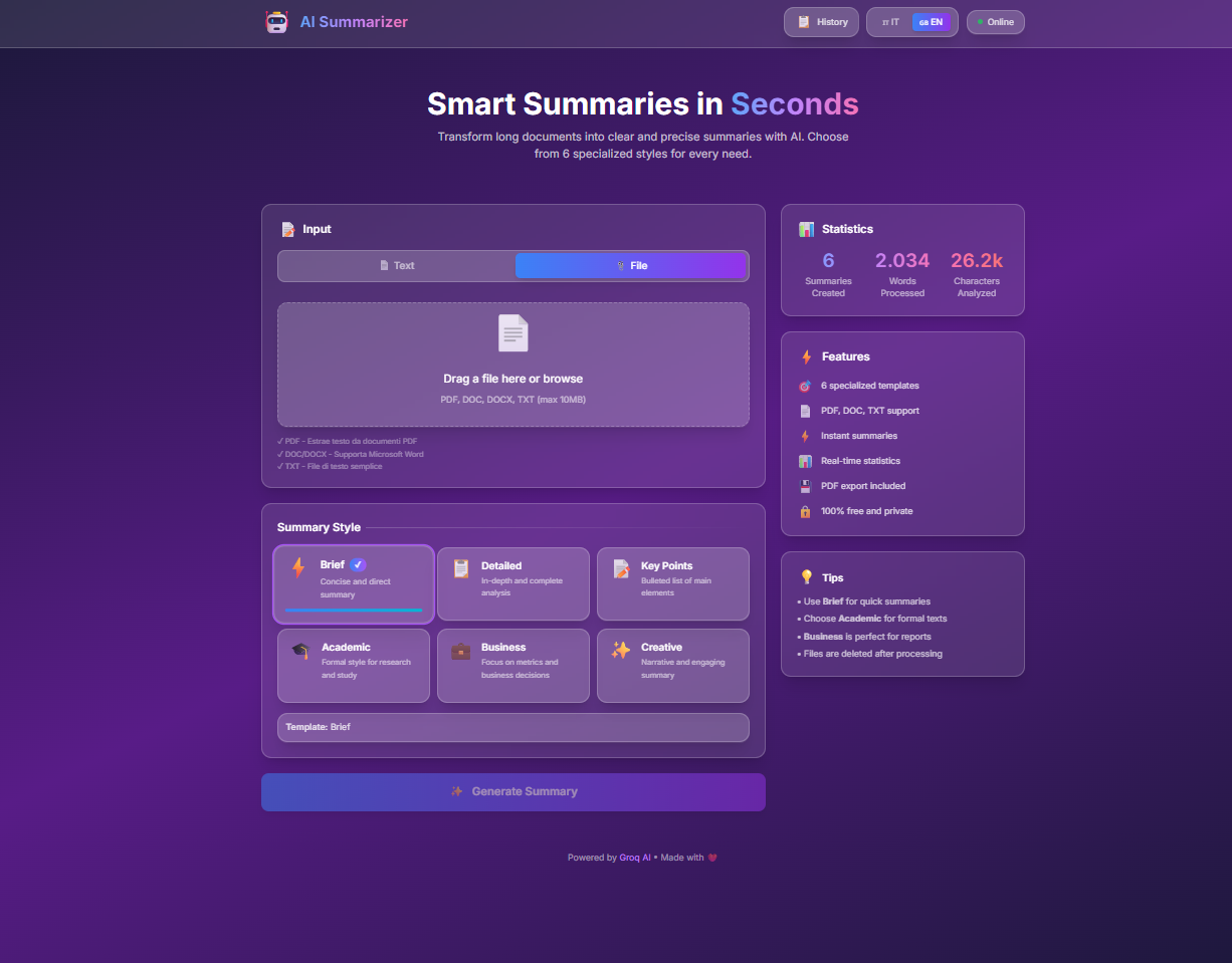 AI Summarizer - Screenshot 4 showing product features and functionality