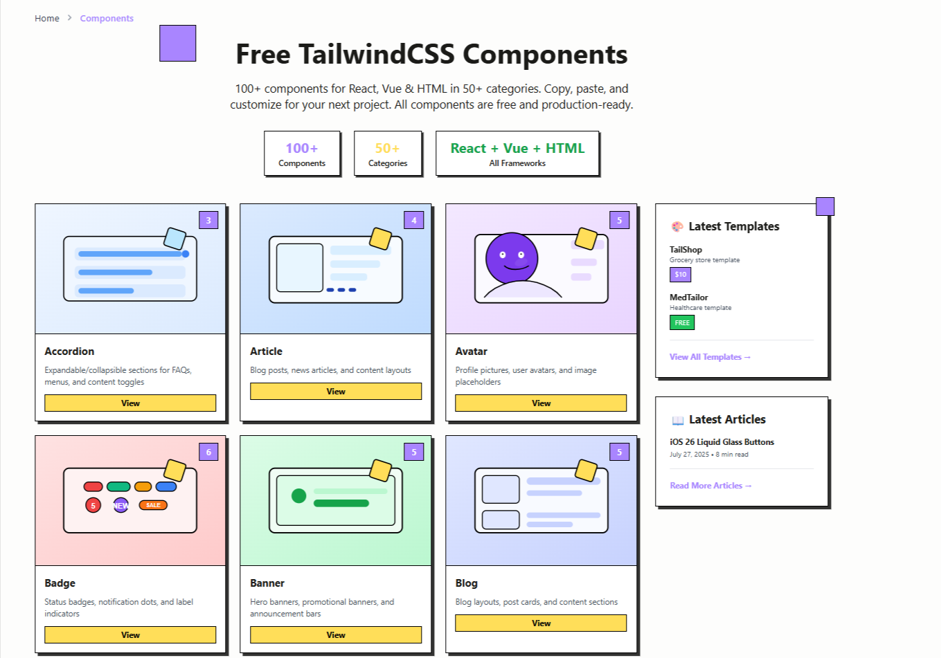 Média Composants libres de tailwindcss - React, Vue, HTML UI Composants |templateight 2