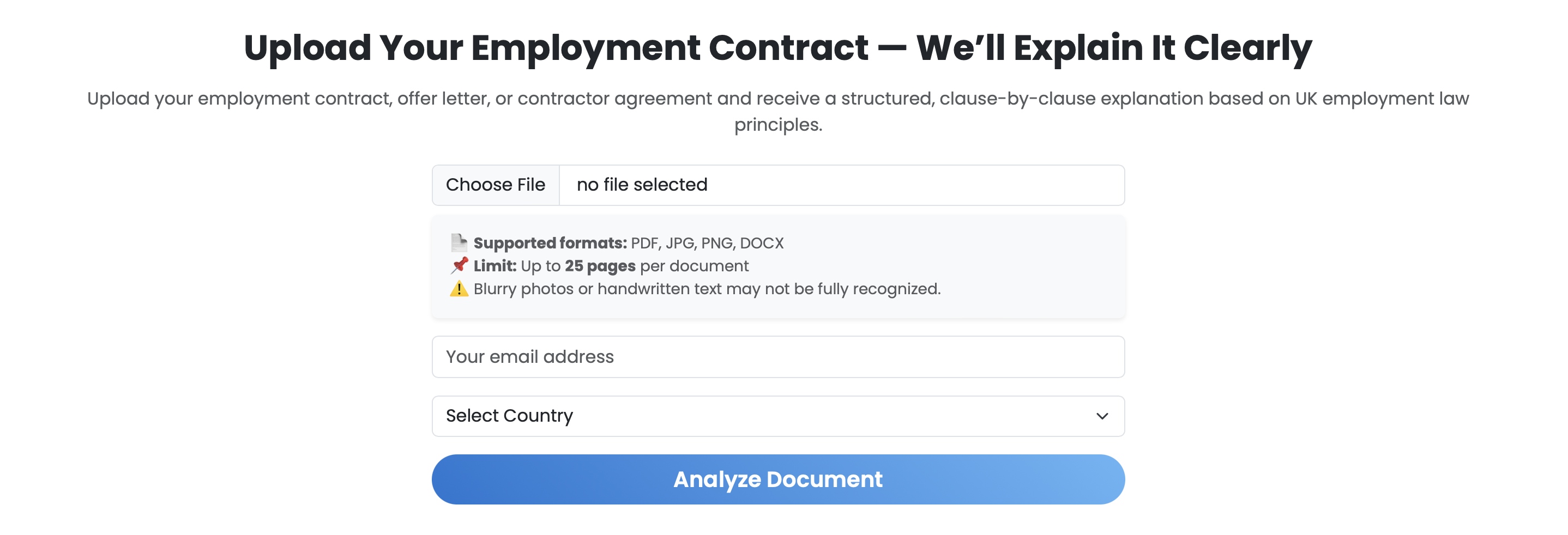 UK Employment Contract Review - Screenshot 3 showing product features and functionality