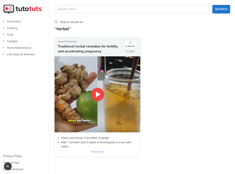 tutotuts - Video Tutorials Search Engine screenshot 2