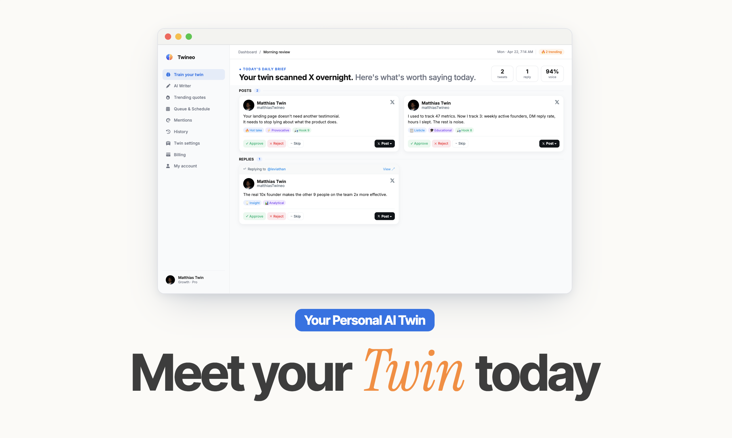 Twineo - AI twin for 𝕏 gallery image