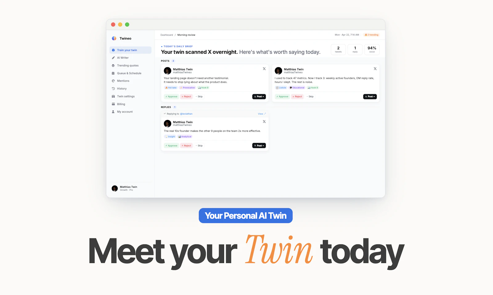 Twineo - AI twin for 𝕏 screenshot 2