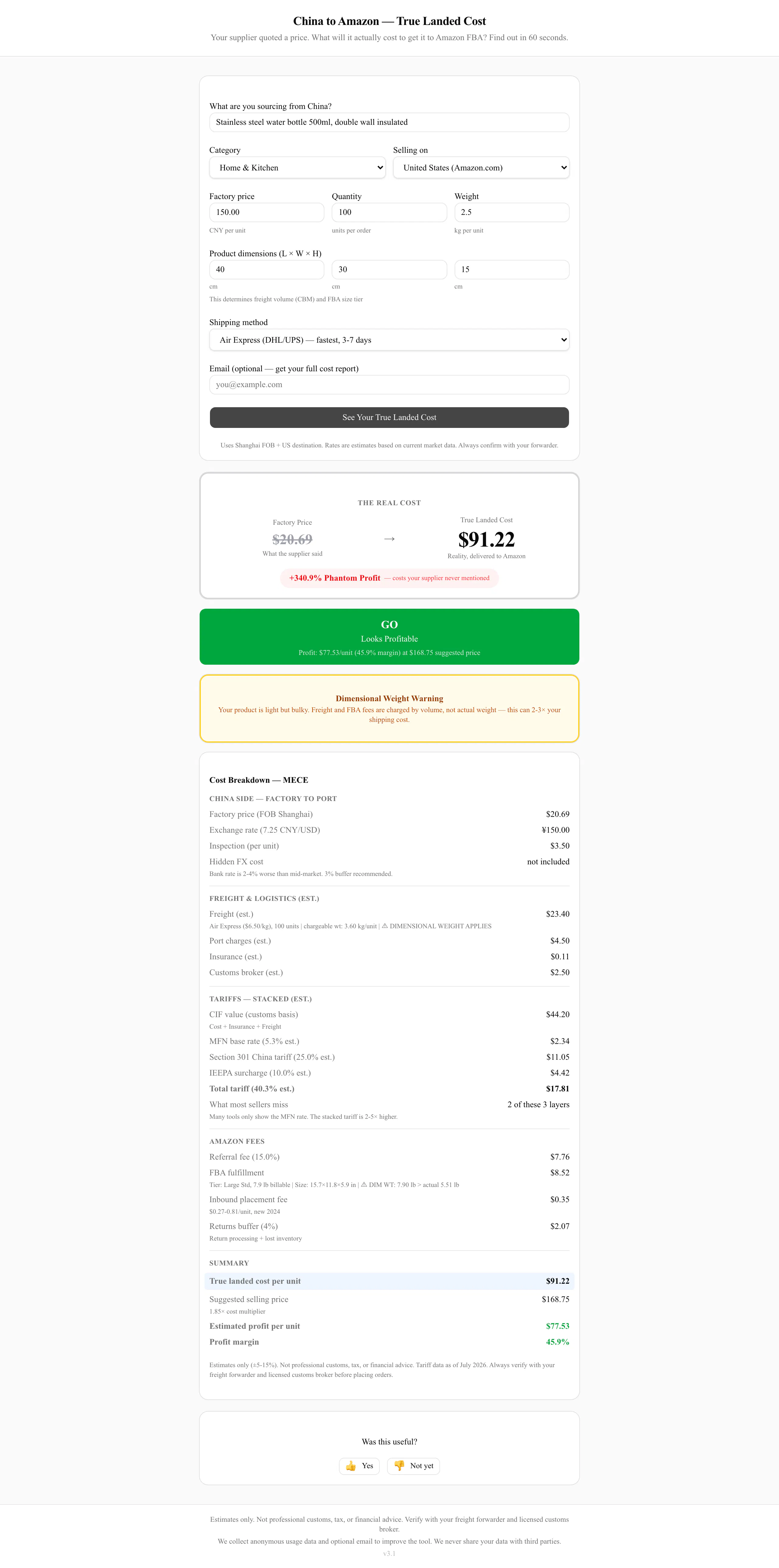 China to Amazon — True Landed Cost gallery image