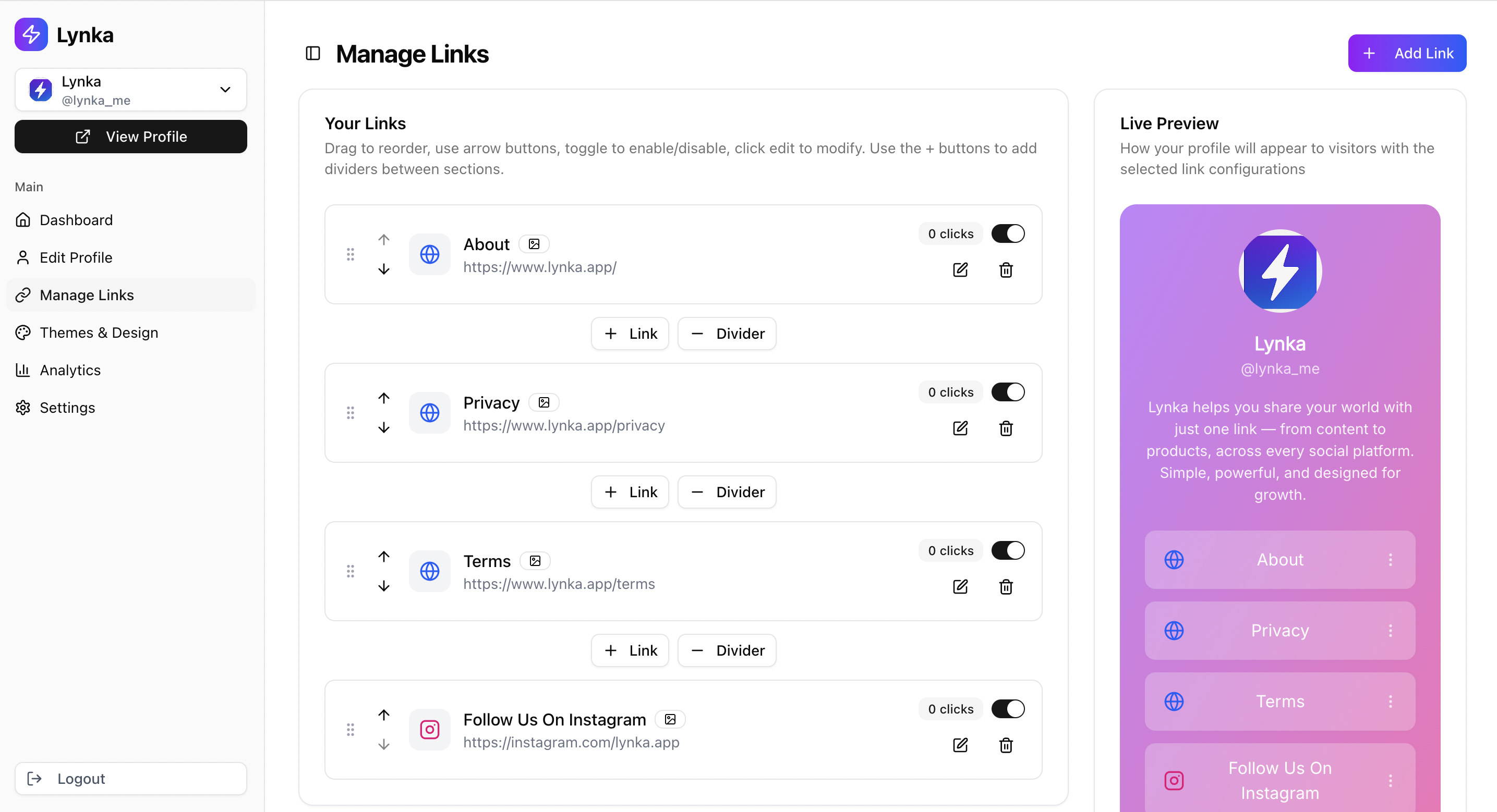 Lynka - Un'alternativa moderna di Linktree - Lynka ti aiuta a condividere il tuo mondo con un solo link media 6