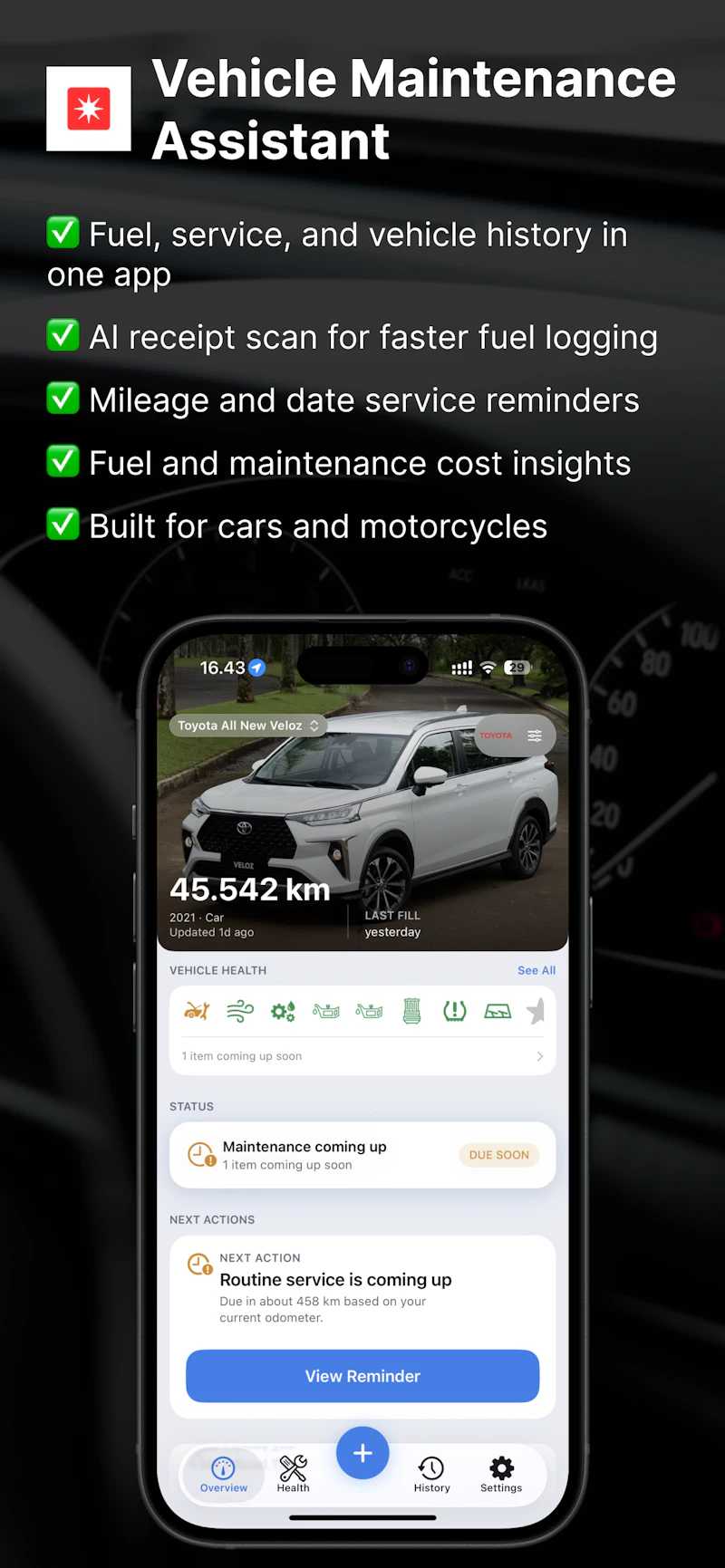 Motocare: Car maintenance assistant screenshot 1