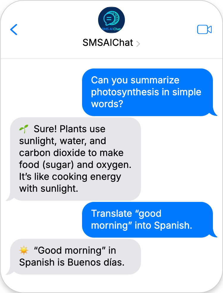 Média SMS AI Chat - Chat propulsé par AI, directement sur SMS.Aucune application nécessaire. 2