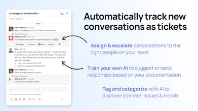 Screenshot: Unthread&rsquo;s monitoring feature effortlessly tracks and categorizes new conversations for efficient customer support on Slack