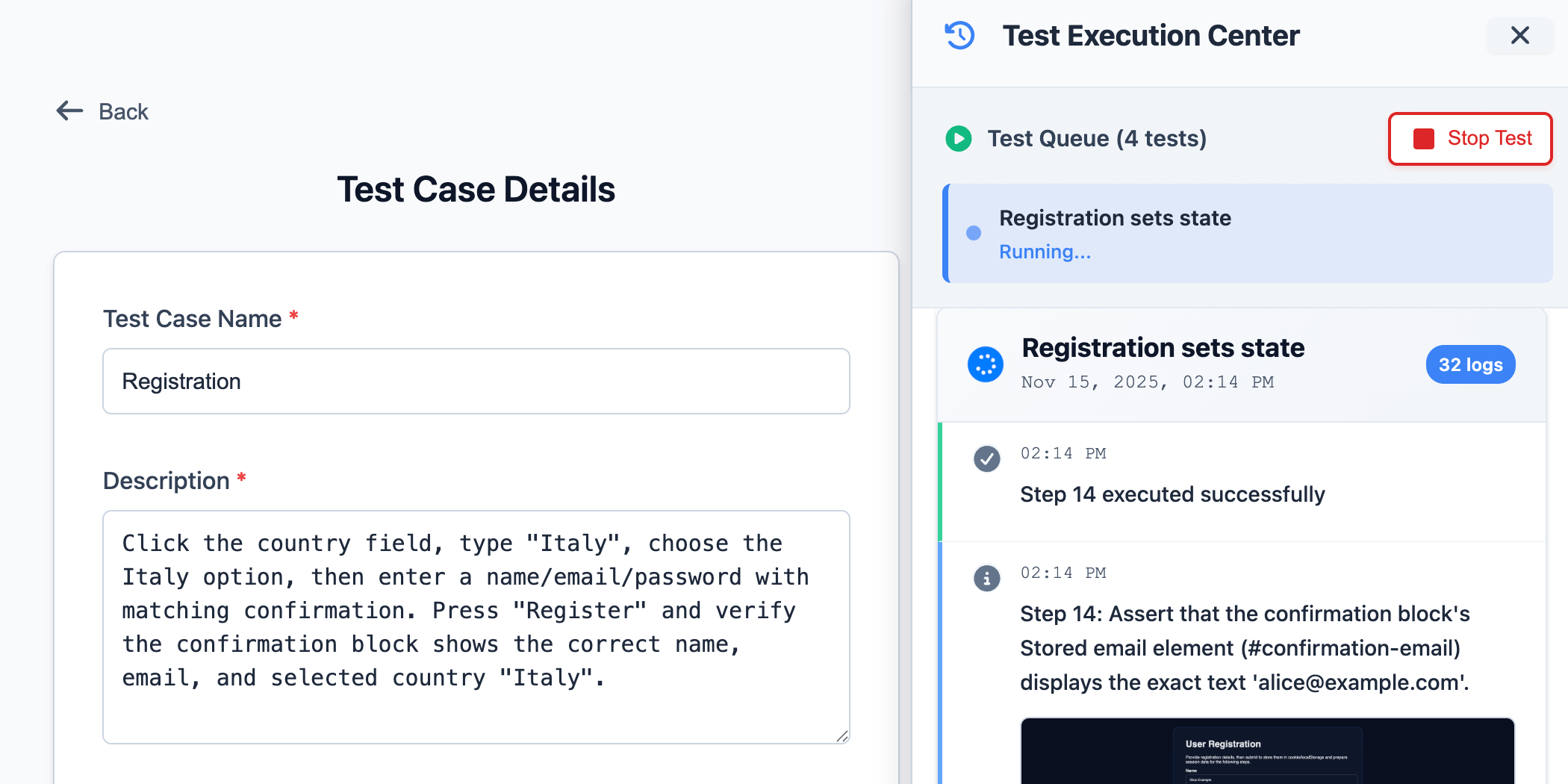 AgenQA - Main product screenshot demonstrating key features and user interface