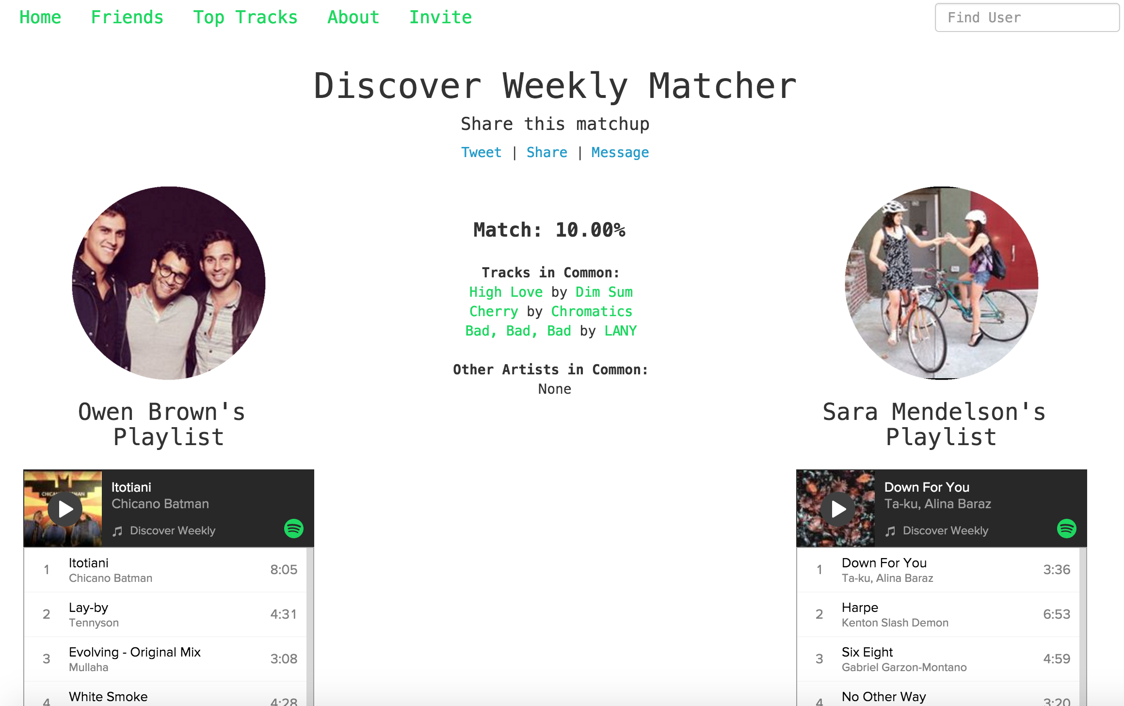 Spotify Discover Weekly Matcher gallery image