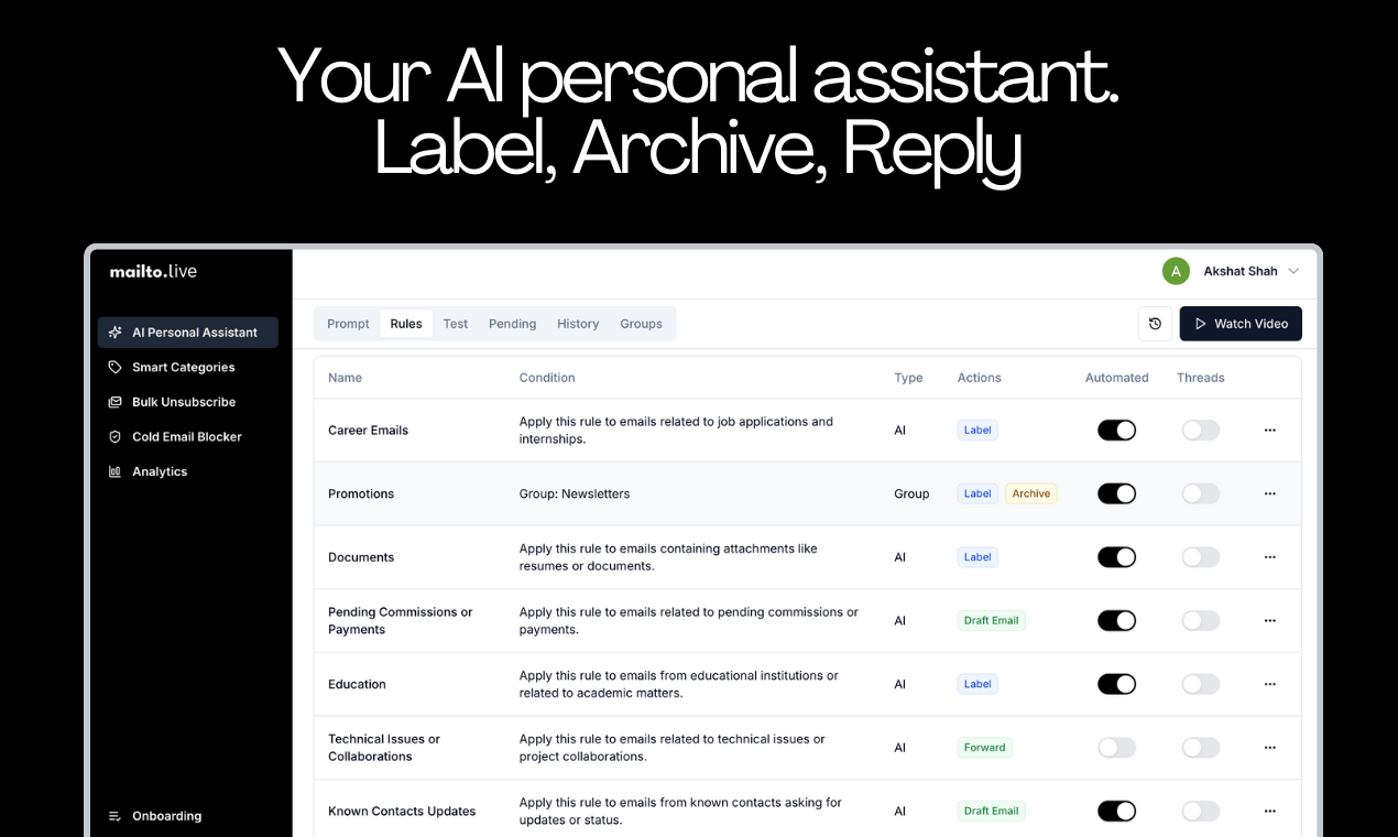 Mailo Live - AI E -mailbeheer & Gmail Cleanup Tool |Mailto live app media 2