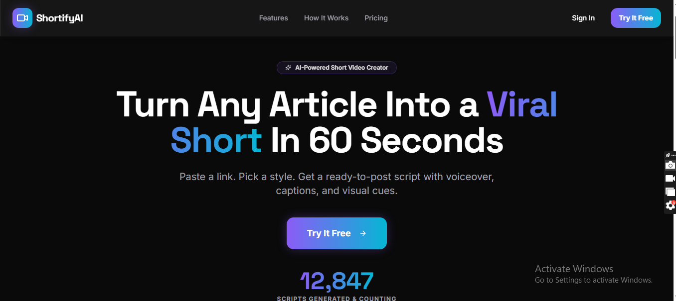 ShortifyAi - Main product screenshot demonstrating key features and user interface