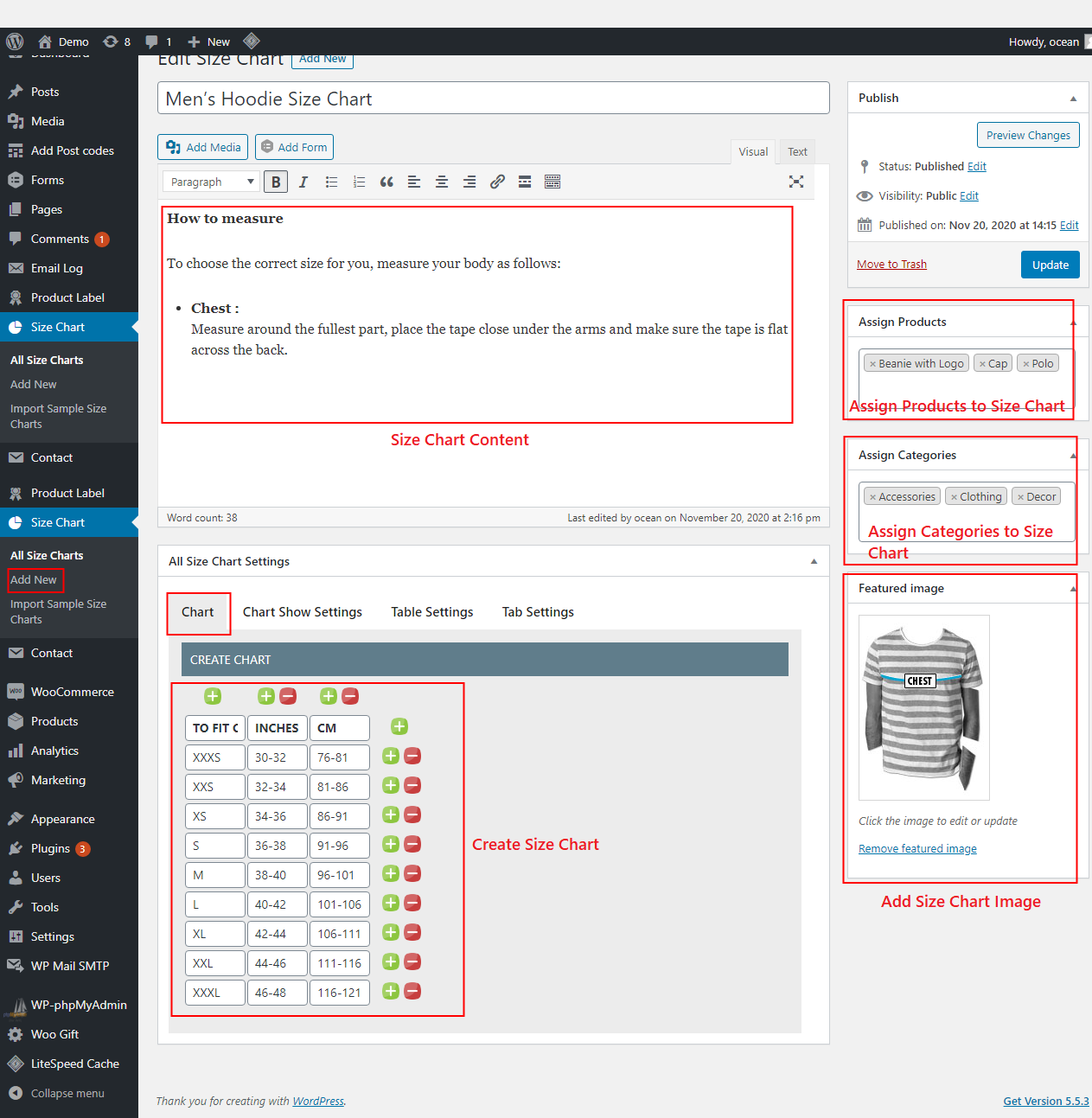 Size Chart WooCommerce gallery image