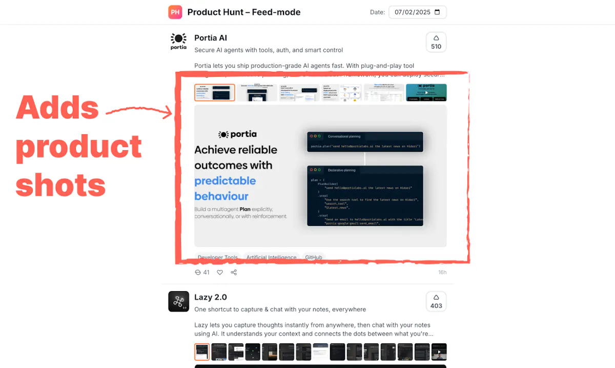 Product Hunt – Feed-mode