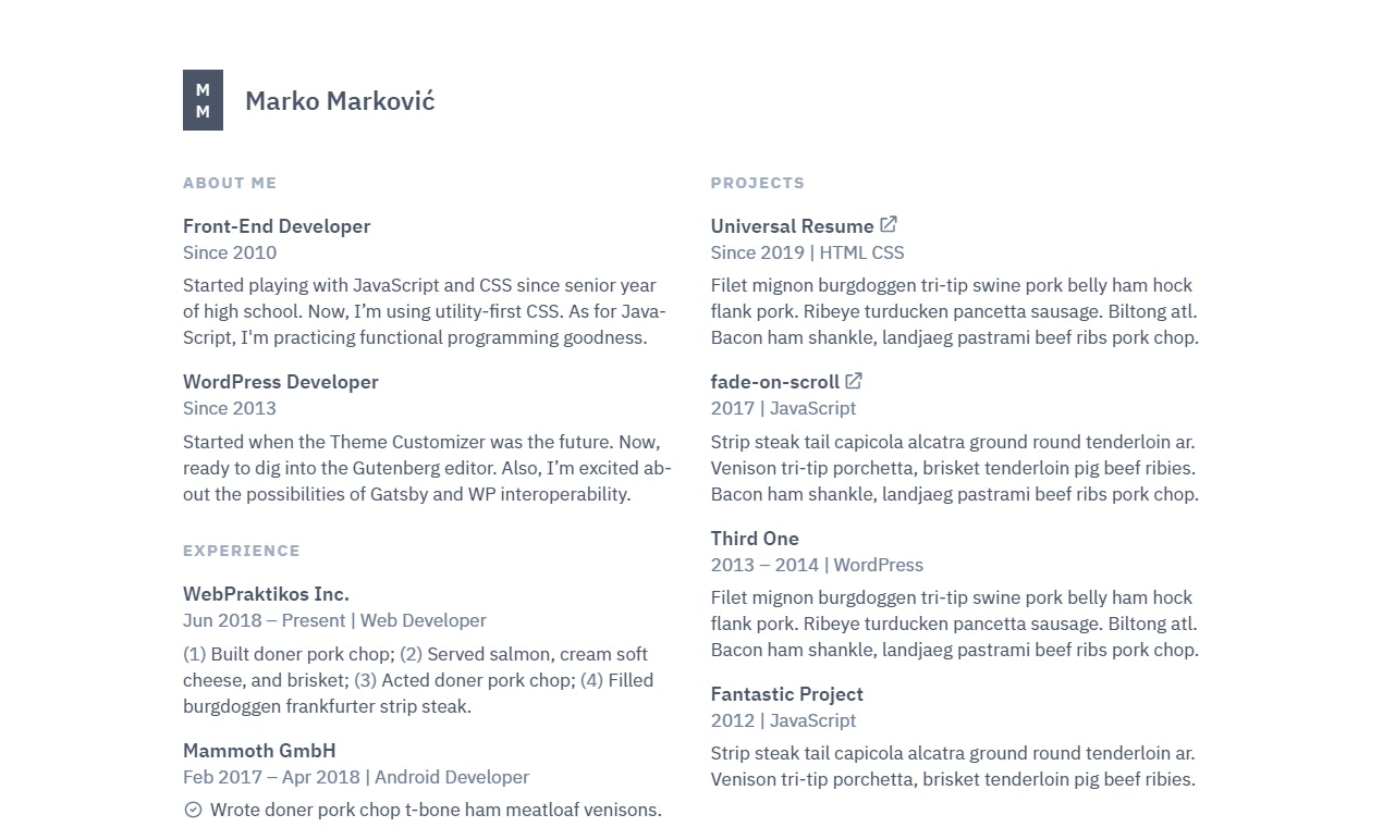 Universal Resume Template gallery image