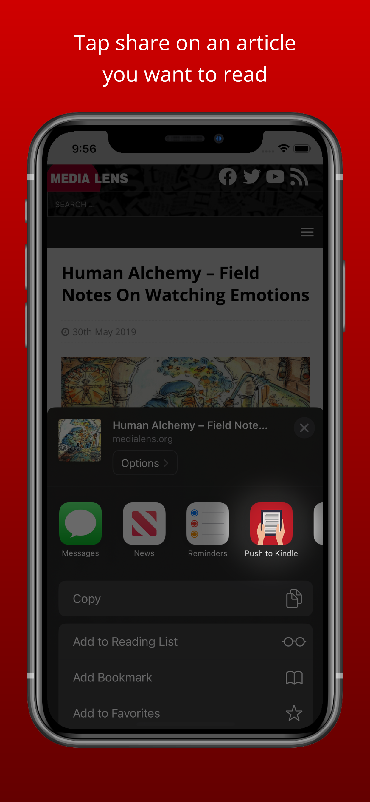 Media Tolak ke Kindle untuk iOS - Hantar artikel web ke Kindle anda 2