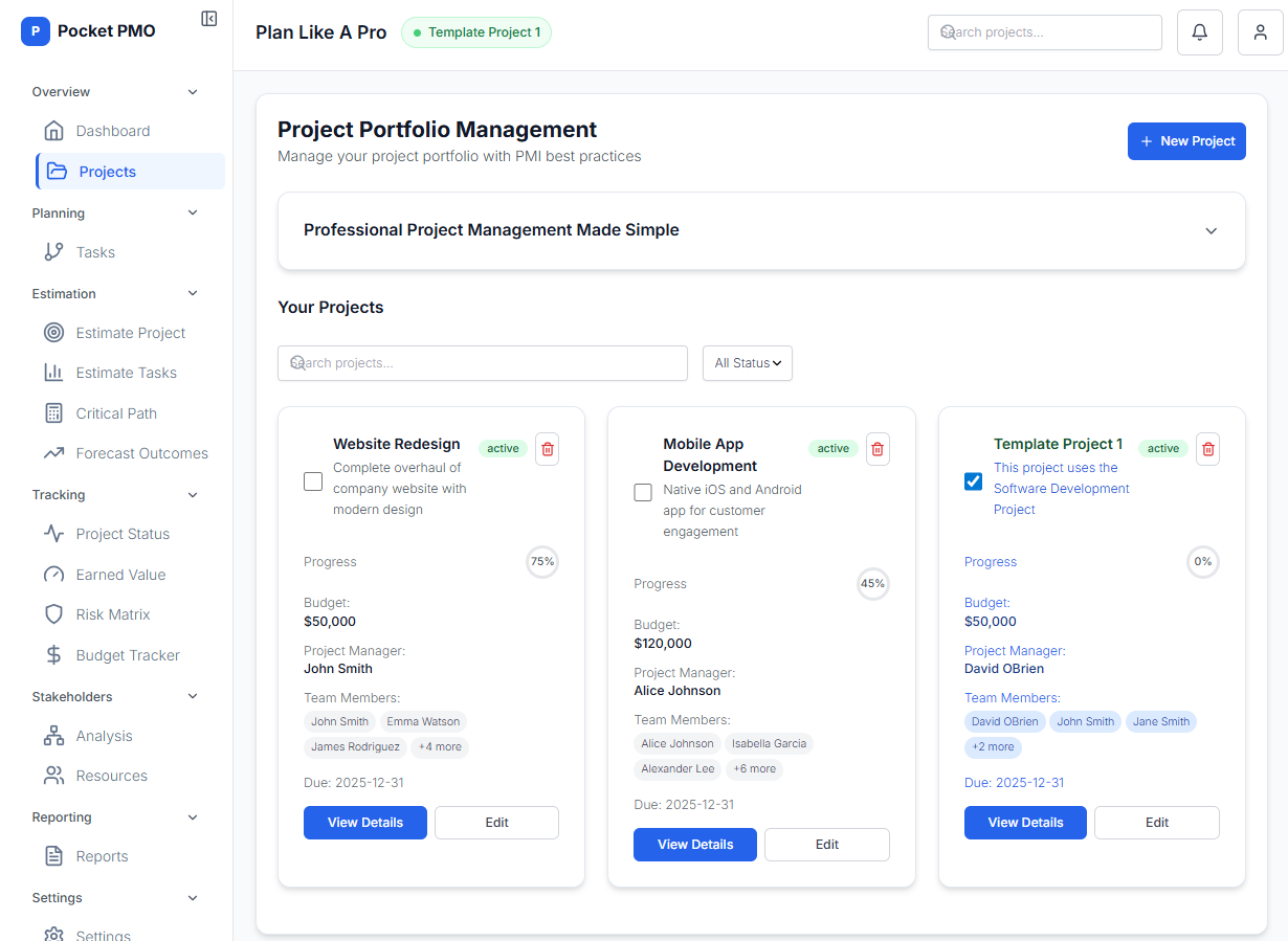 Pocket PMO (Project Management Office) - Screenshot 2 showing product features and functionality