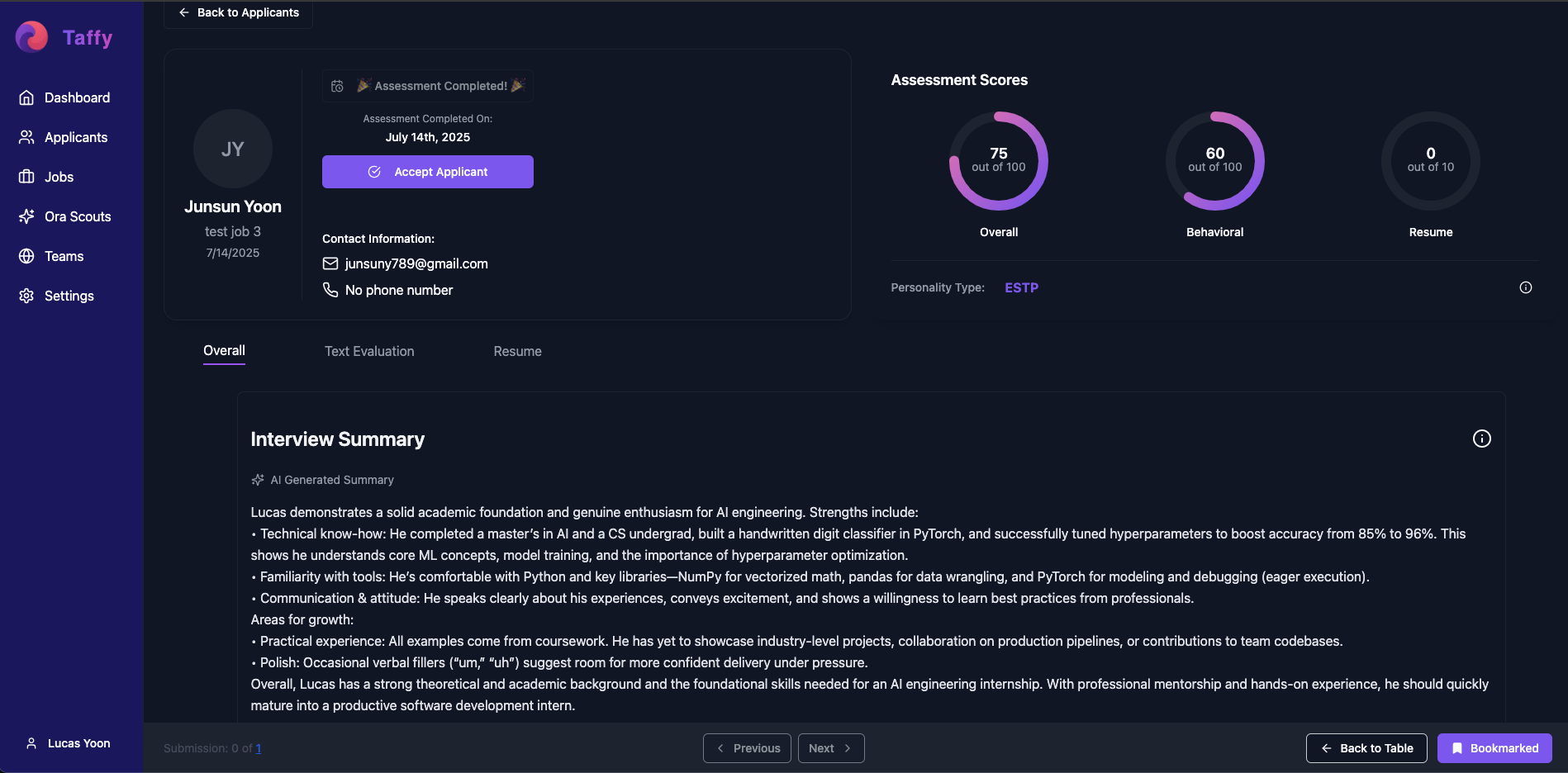 Taffy - Interviste rapide e personalizzate di intelligenza artificiale: si sono inserite al tuo ATS media 3