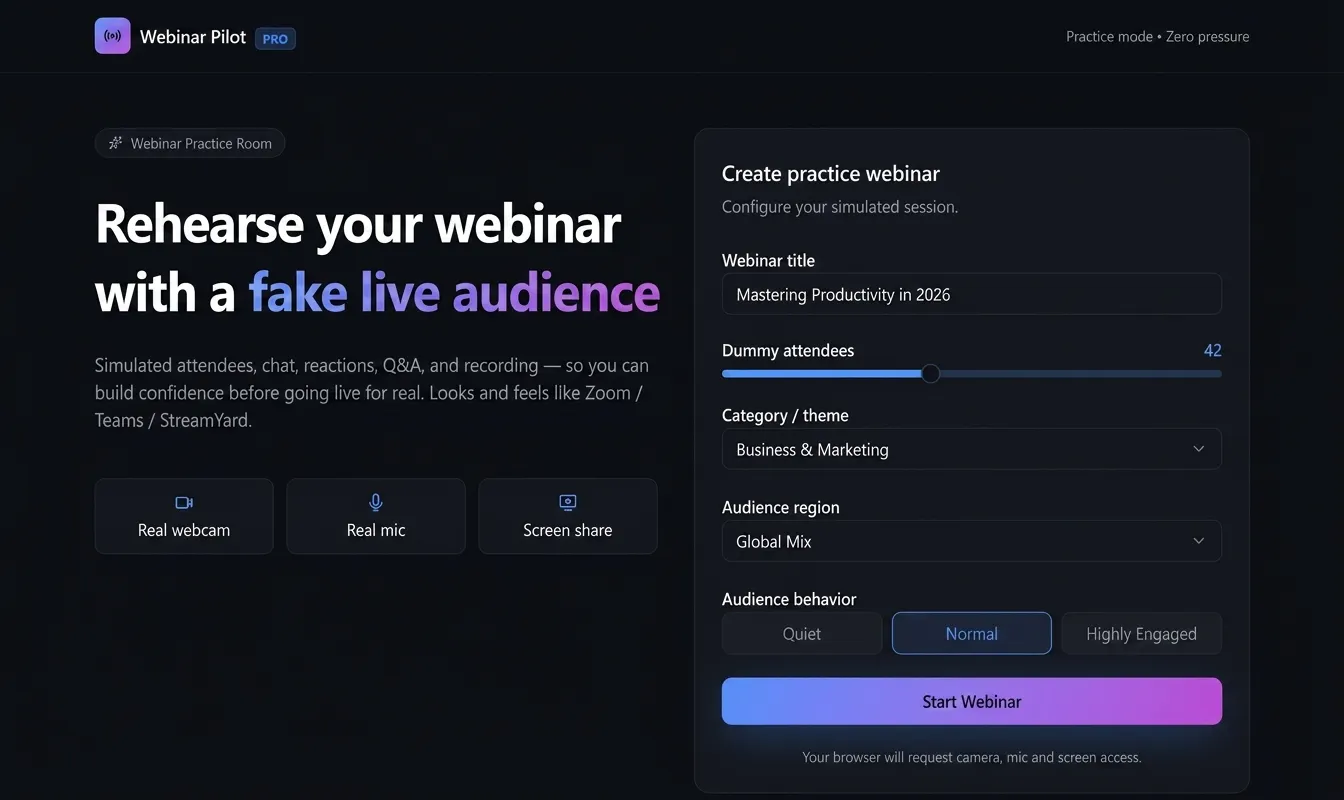 Webinar Pilot Pro: Virtual Practice Room gallery image