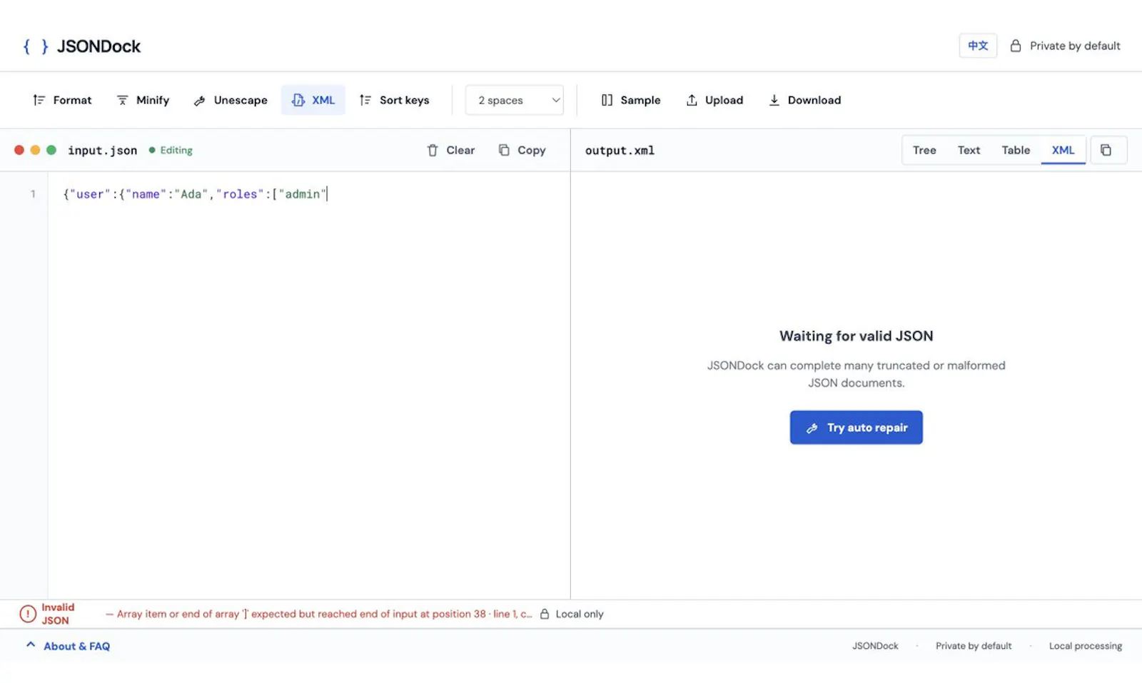 JSONDock screenshot 2