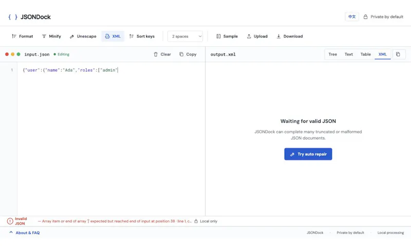 JSONDock screenshot 2