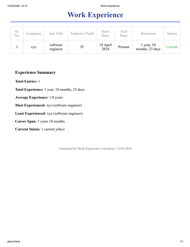 Online Work Experience Calculator gallery image