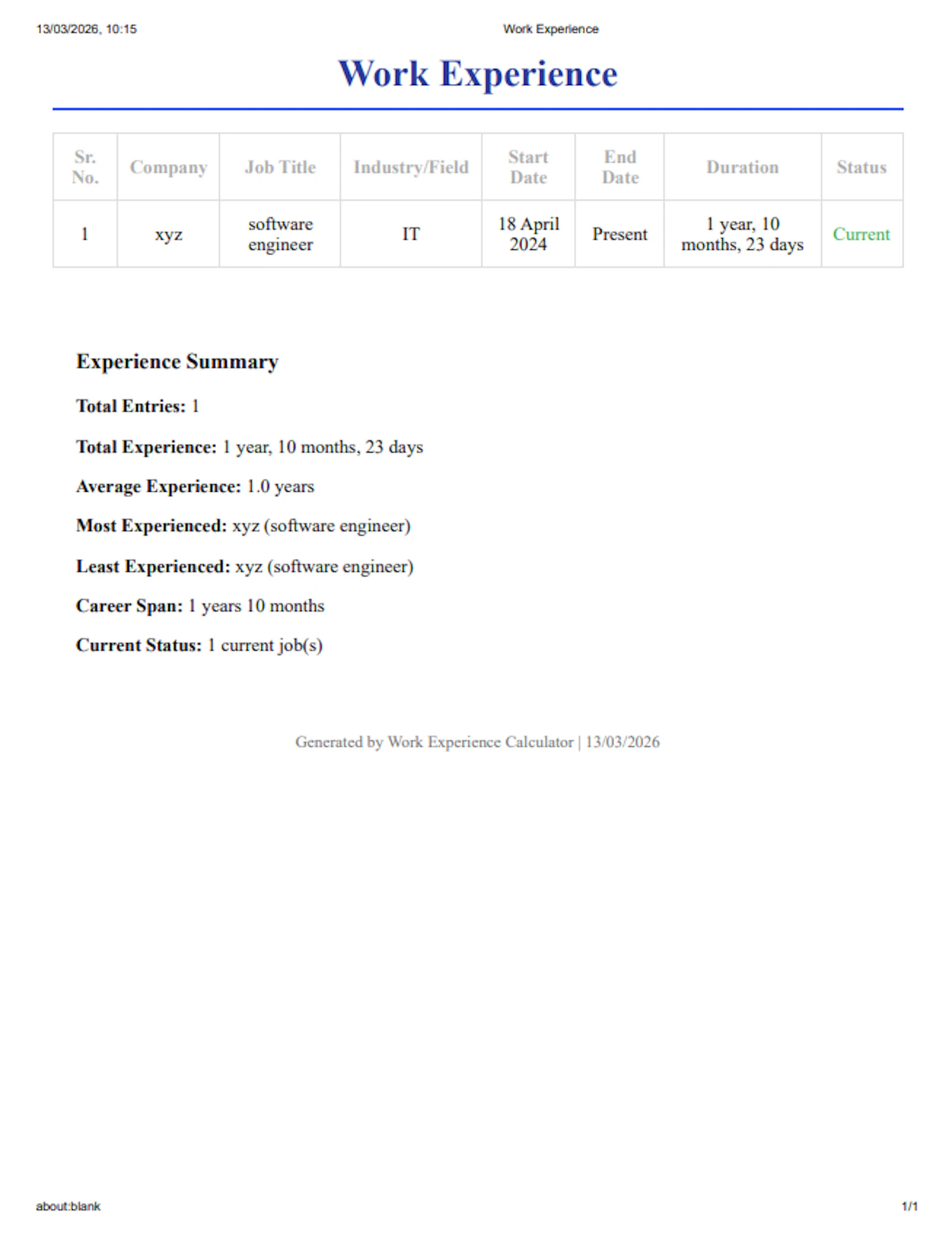 Online Work Experience Calculator screenshot 7