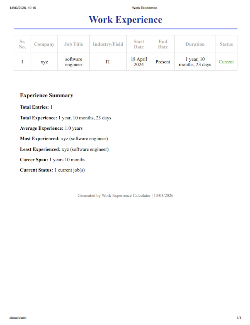 Online Work Experience Calculator screenshot 7