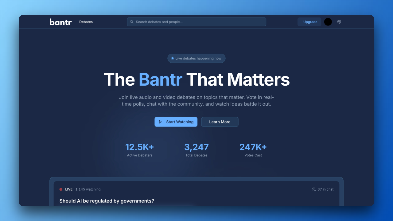 Bantr - Main product screenshot demonstrating key features and user interface