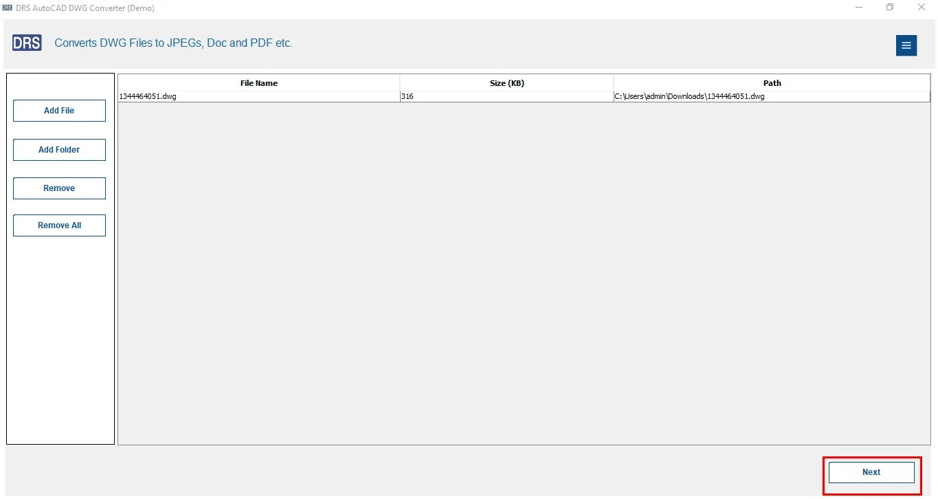 DRS Solution AutoCAD DWG Converter - Screenshot 3 showing product features and functionality