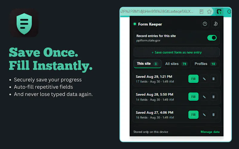 Form Keeper — Local Form Autofill screenshot 1