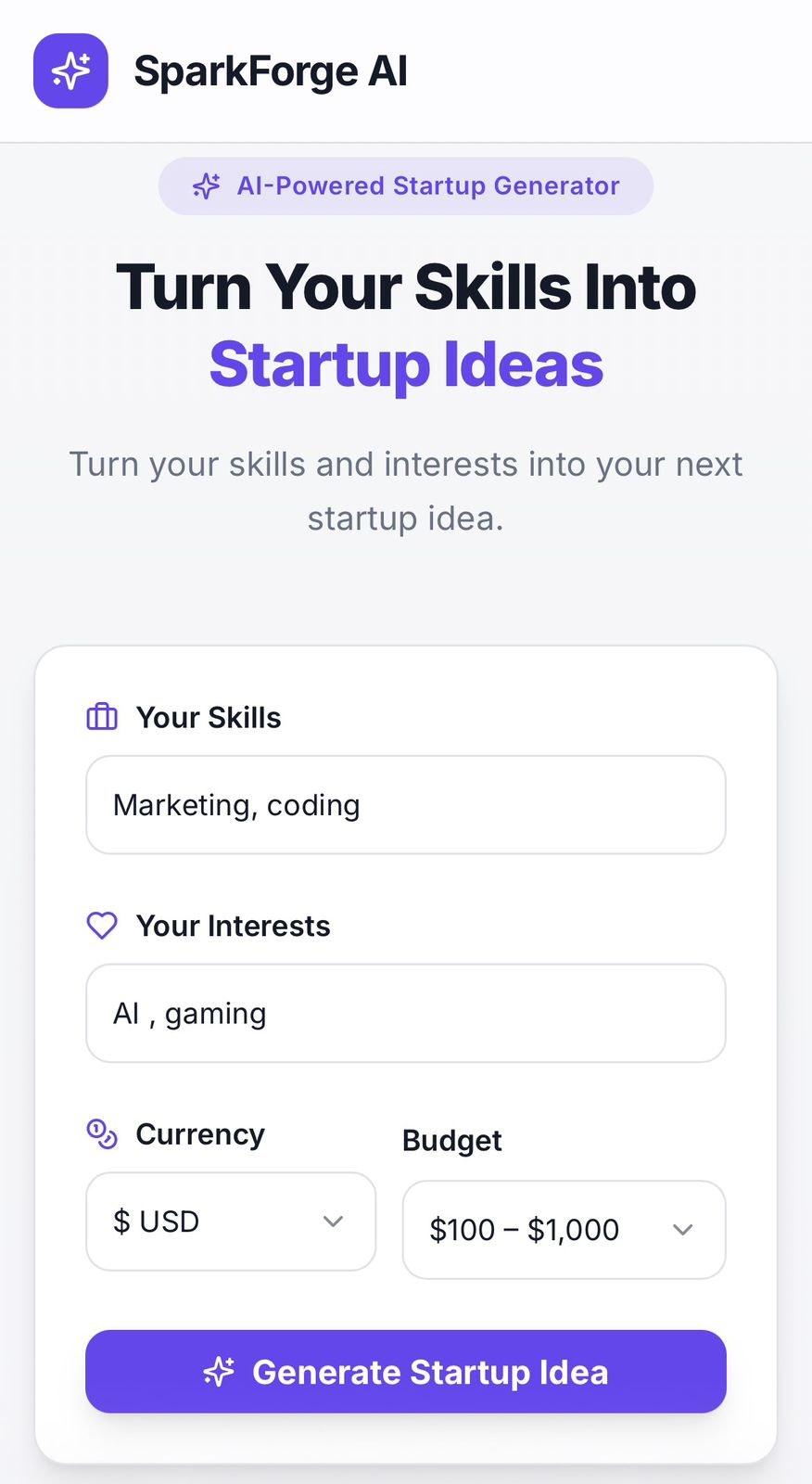SparkForge AI - Screenshot 2 showing product features and functionality