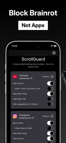 ScrollGuard for iOS - Main product screenshot demonstrating key features and user interface