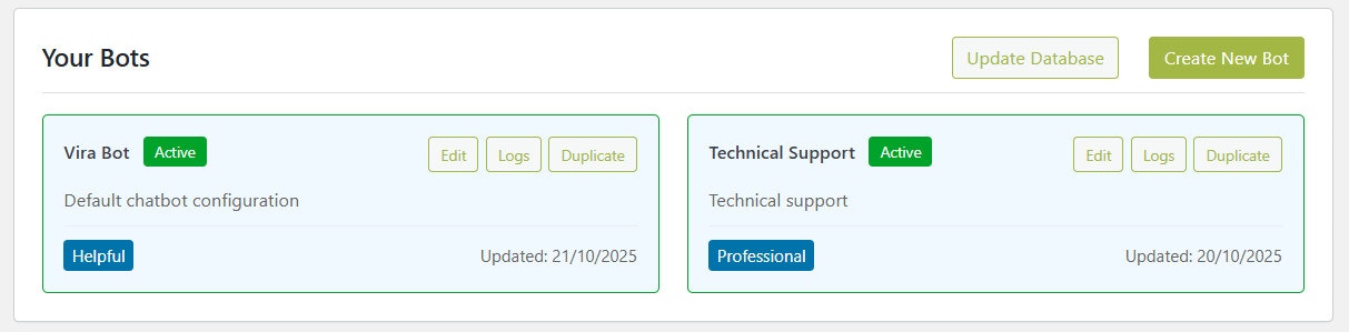 Vira Bot - Main product screenshot demonstrating key features and user interface
